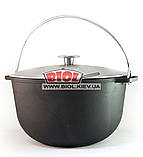 Казан (котелок) чавунний похідний 6 л з алюмінієвою кришкою, дужкою та триногою БІОЛ.0706АК-3, фото 3