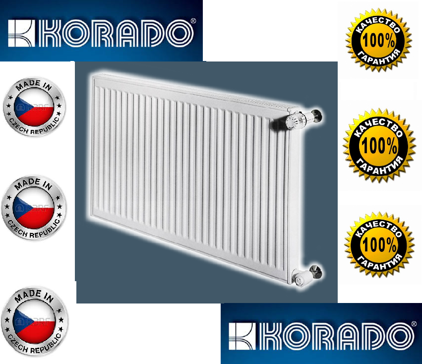 Сталевий Радіатор опалення (батарея) 500x500 тип 22 Korado Radik (бічне під'єднання)