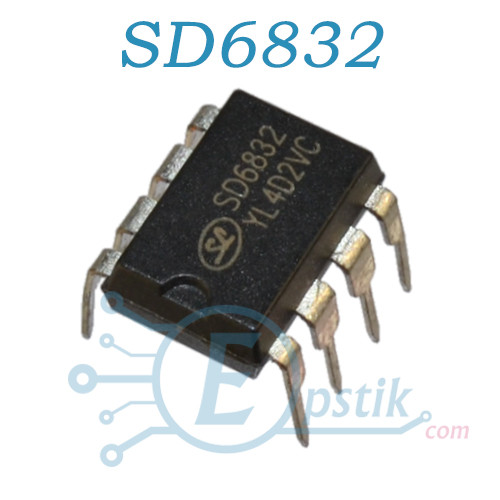 SD6832, PWM + PFM контролер живлення з вбудованим транзистором, DIP8