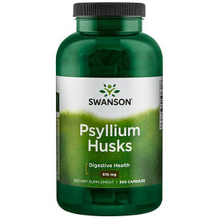 Swanson Psyllium Husks Клітковина розчинна, пребіотик, проносне, 610 мг 300 капс.