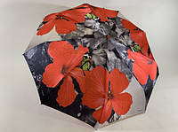 Атласный зонт автомат на 9 спиц крупные красные цветы