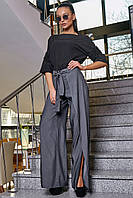 Женские широкие брюки с разрезами 42-48 размера черные