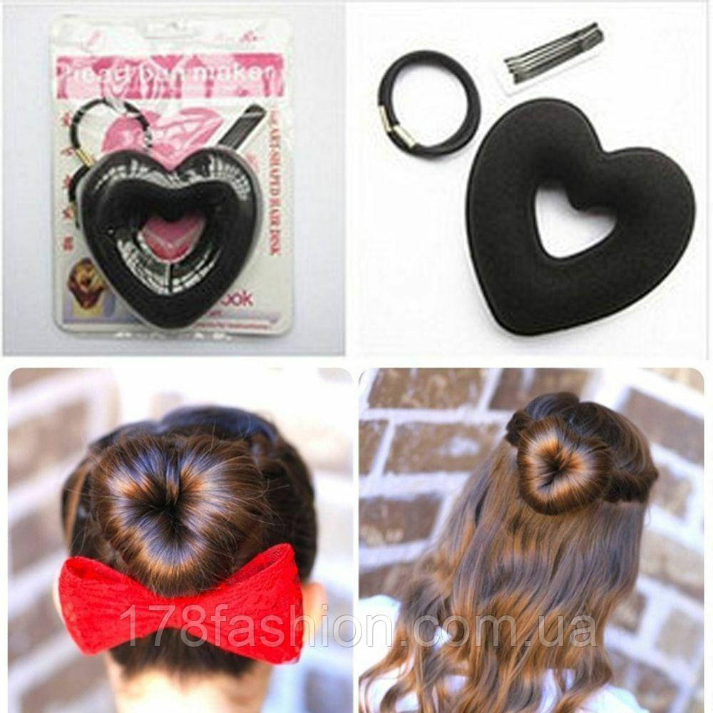 Валик, бублик у формі серця чорного кольору з гумкою та невидимками у наборі, фото 1