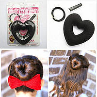 Валик, бублик у формі серця чорного кольору з гумкою та невидимками у наборі