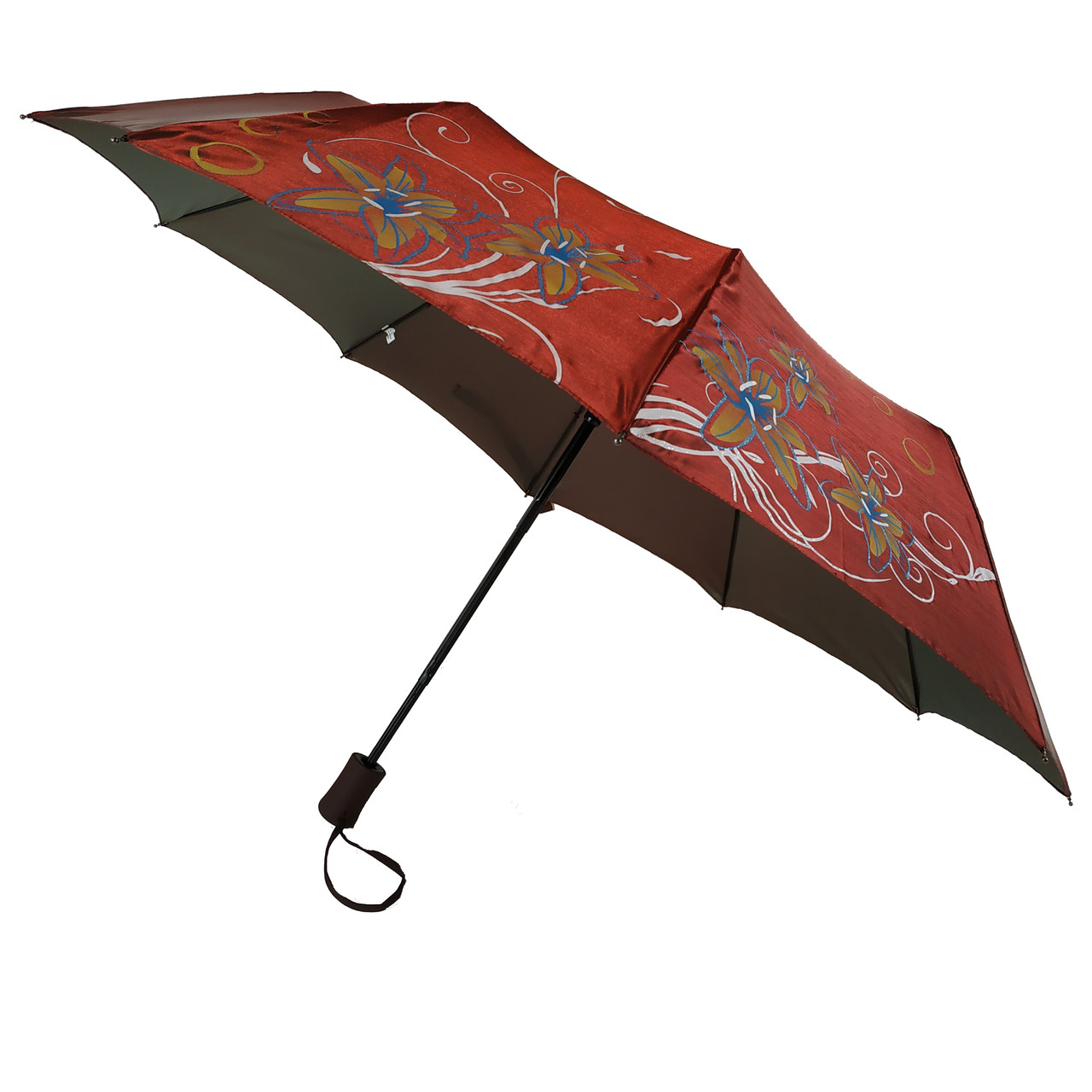 Жіноча парасолька напівавтомат Bellissimo на 10 спиць із квітковим візерунком, вишнева, 02018-5, фото 1