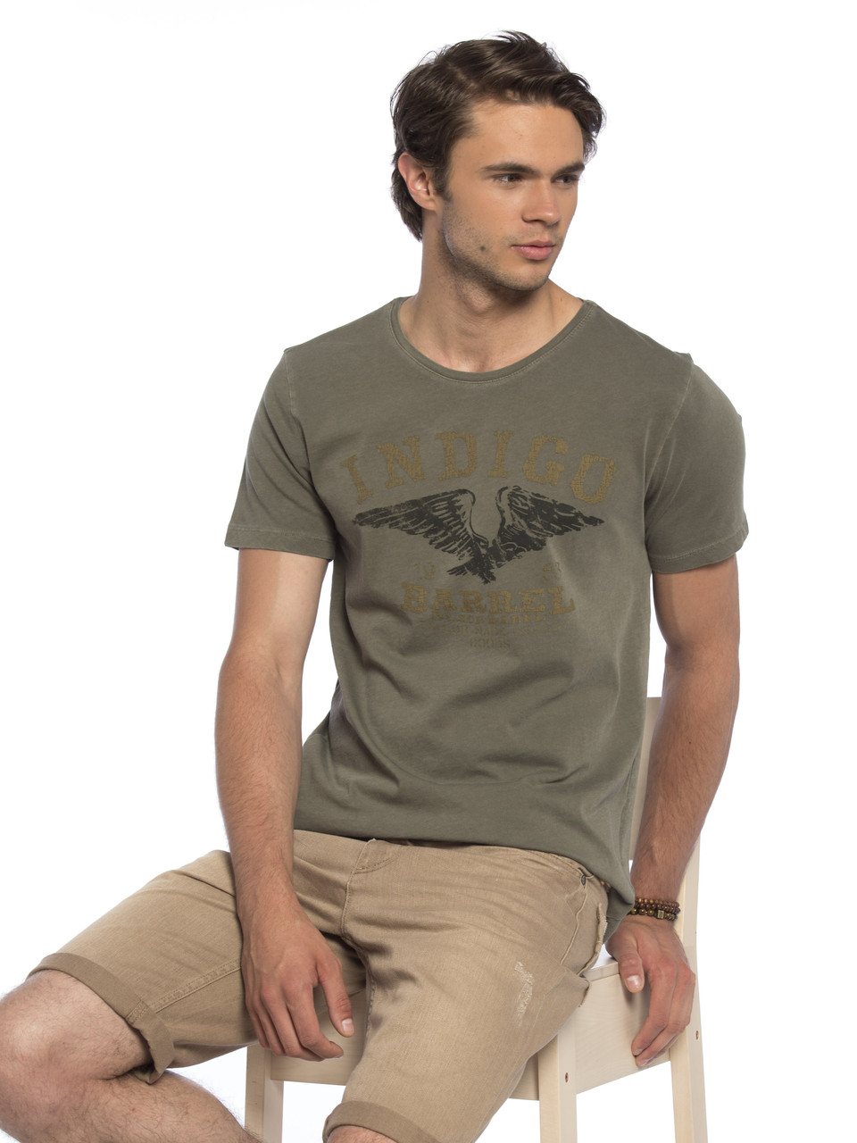 Чоловіча футболка Lc Waikiki/Лс Вайки кольору хакі з написом Indigo