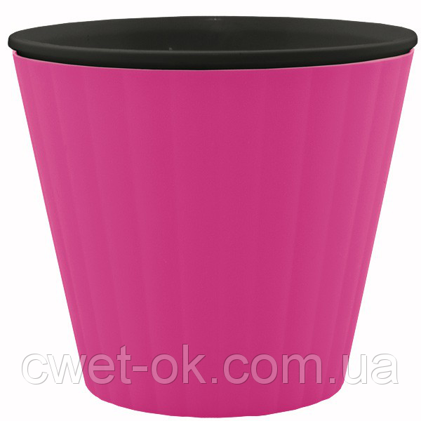 Вазон "Ібіс" із подвійним дном 15.7*13 (1.6 л) Рожевий-чорний, фото 1