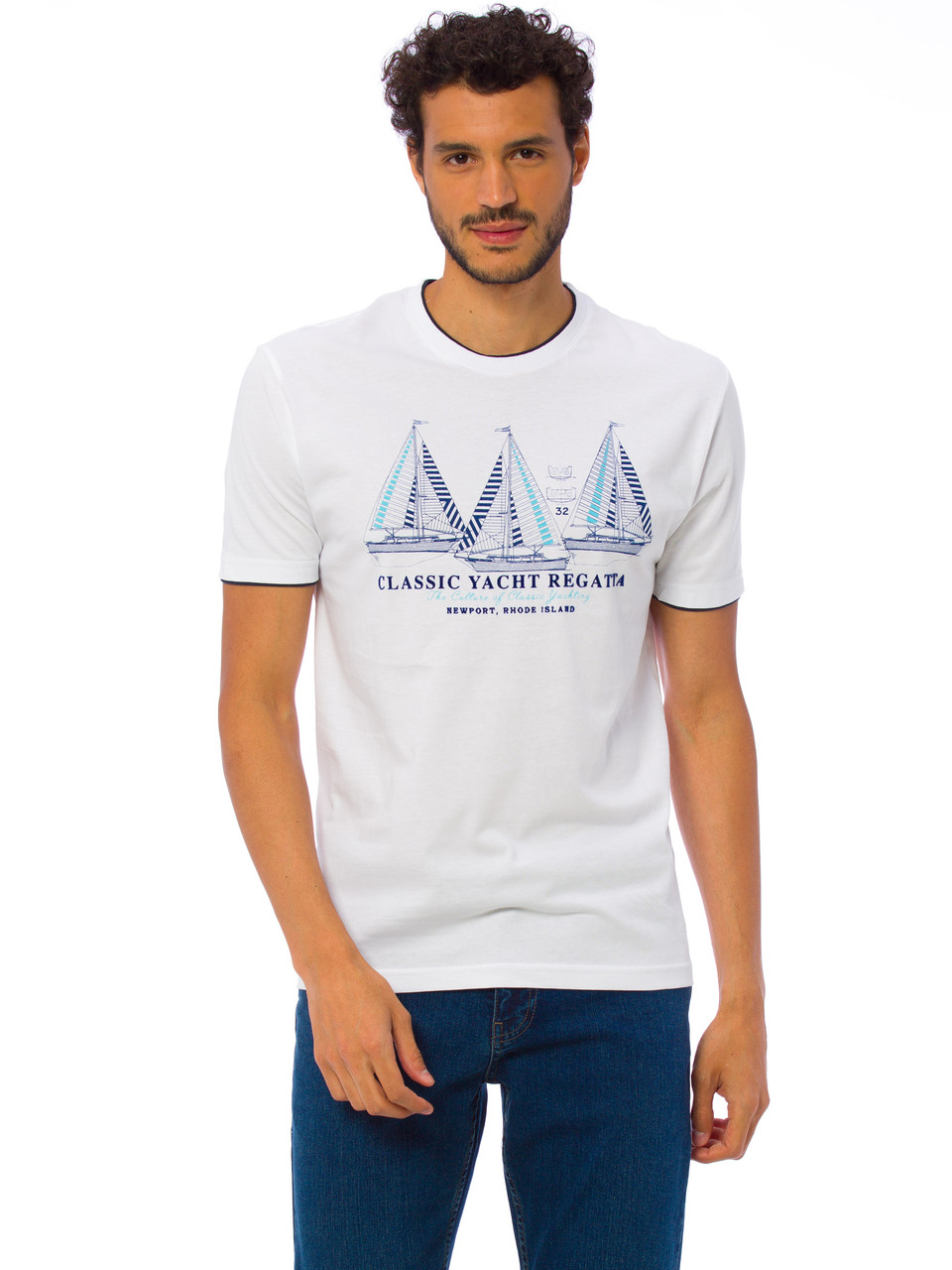 Біла чоловіча футболка Lc Waiki / Лс Вайки з написом Classic Yacht Regatta
