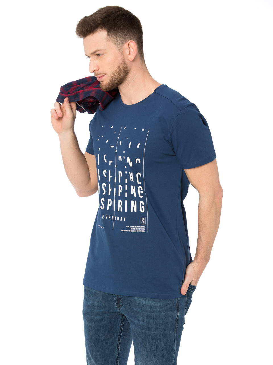 Синя чоловіча футболка Lc Waikiki/Лс Вайки з написом Inspiring