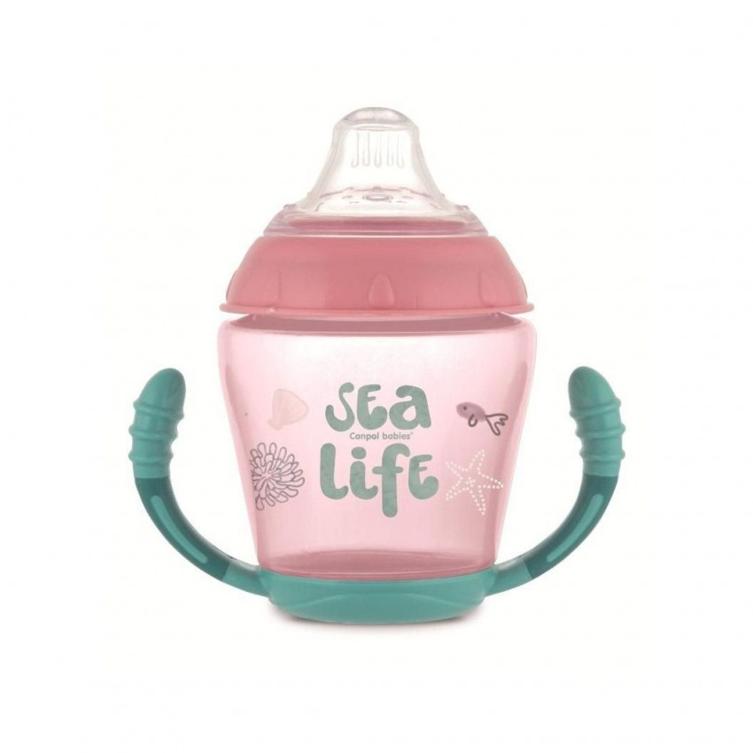 Кухоль Canpol непроливайка з м'яким силіконовим носиком Sea Life рожевий 230 мл 56/501_pin