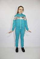 Спортивный трикотажный подростковый костюм девочке с вставкой серебро, в наличии только 140 рост, Украина