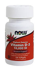 Вітамін D3, NOW Foods Vitamin D3 10,000 МО — 120 Softgels