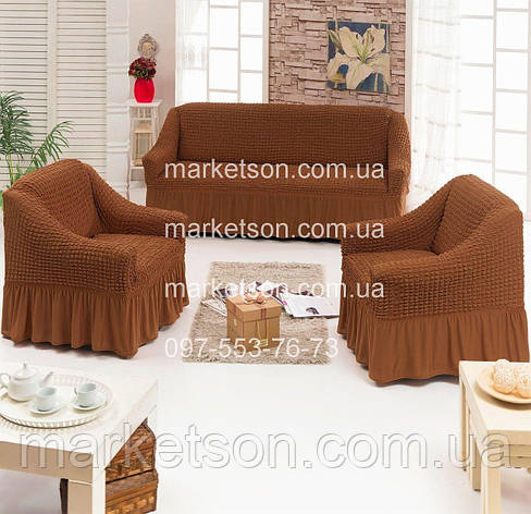 Комплект універсальних, натяжних чохлів на диван і 2 крісла, фото 2