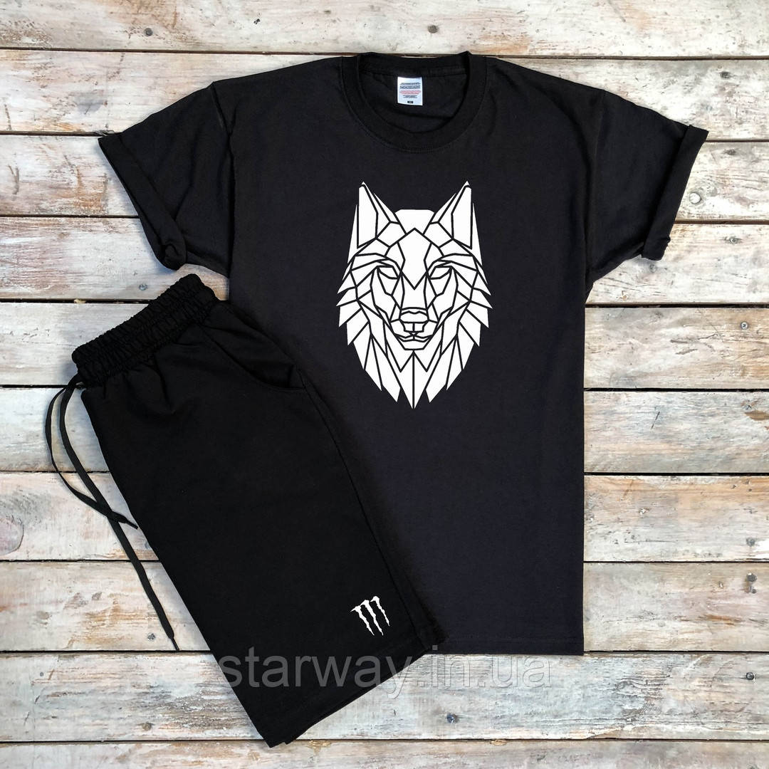 Чорний комплект футболка та шорти <unk> Monster wolf logo