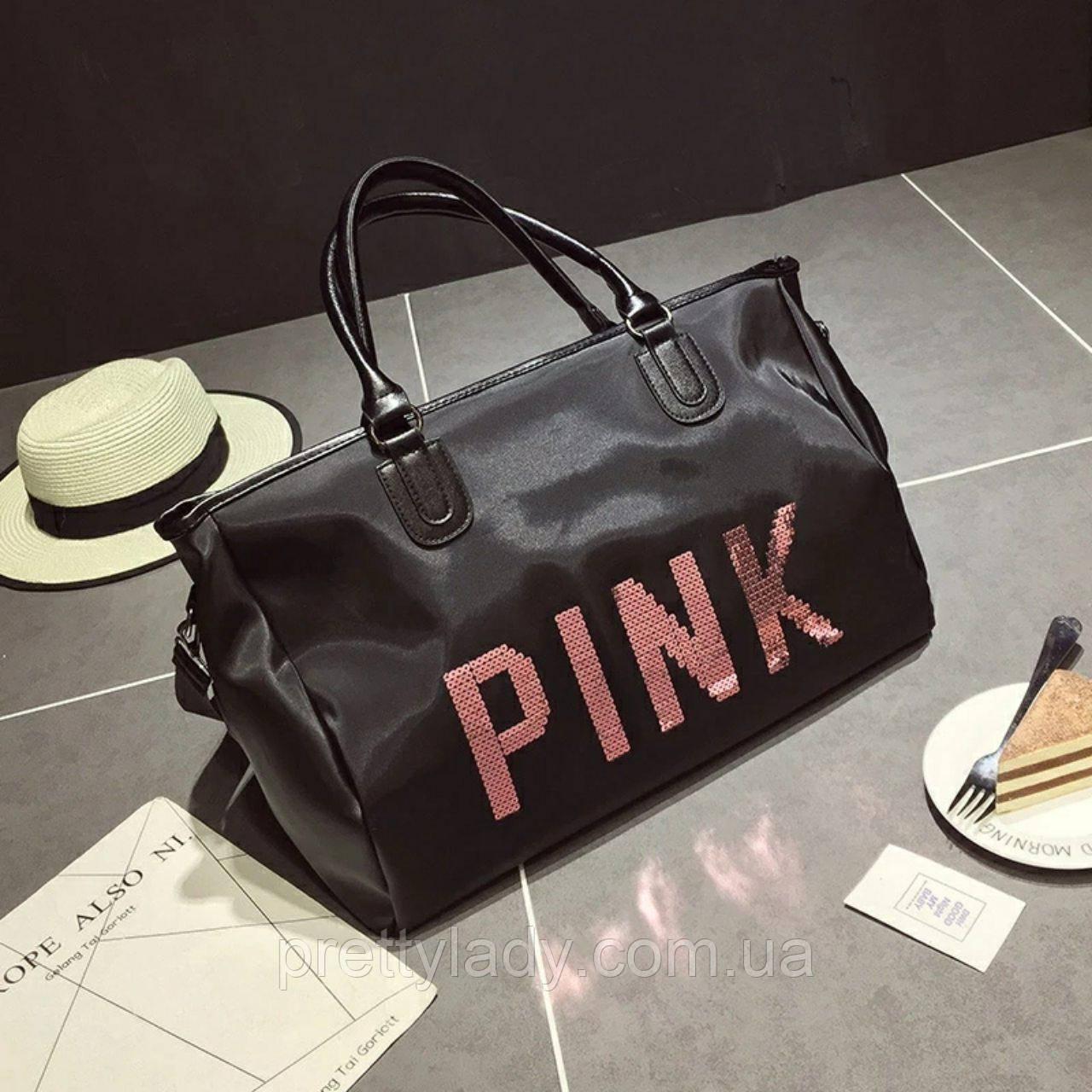 Велика жіноча сумка Victoria's Secret з паєтками Pink чорна
