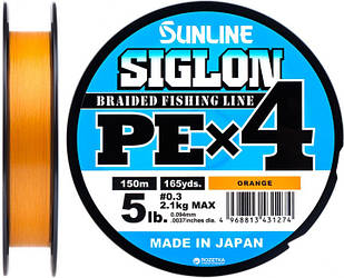 Шнур Sunline Siglon PE х4 150м (оранж.) #0.3/0.094мм 2.1кг