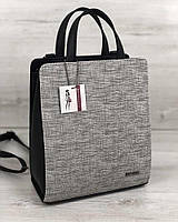 Женский каркасный сумка-рюкзак черного цвета со вставкой серый