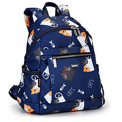 Рюкзак жіночий маленький тканинний синій у Кошенятах із кишенею на блискавці Dolly 386 один відділ 25х35х15 см