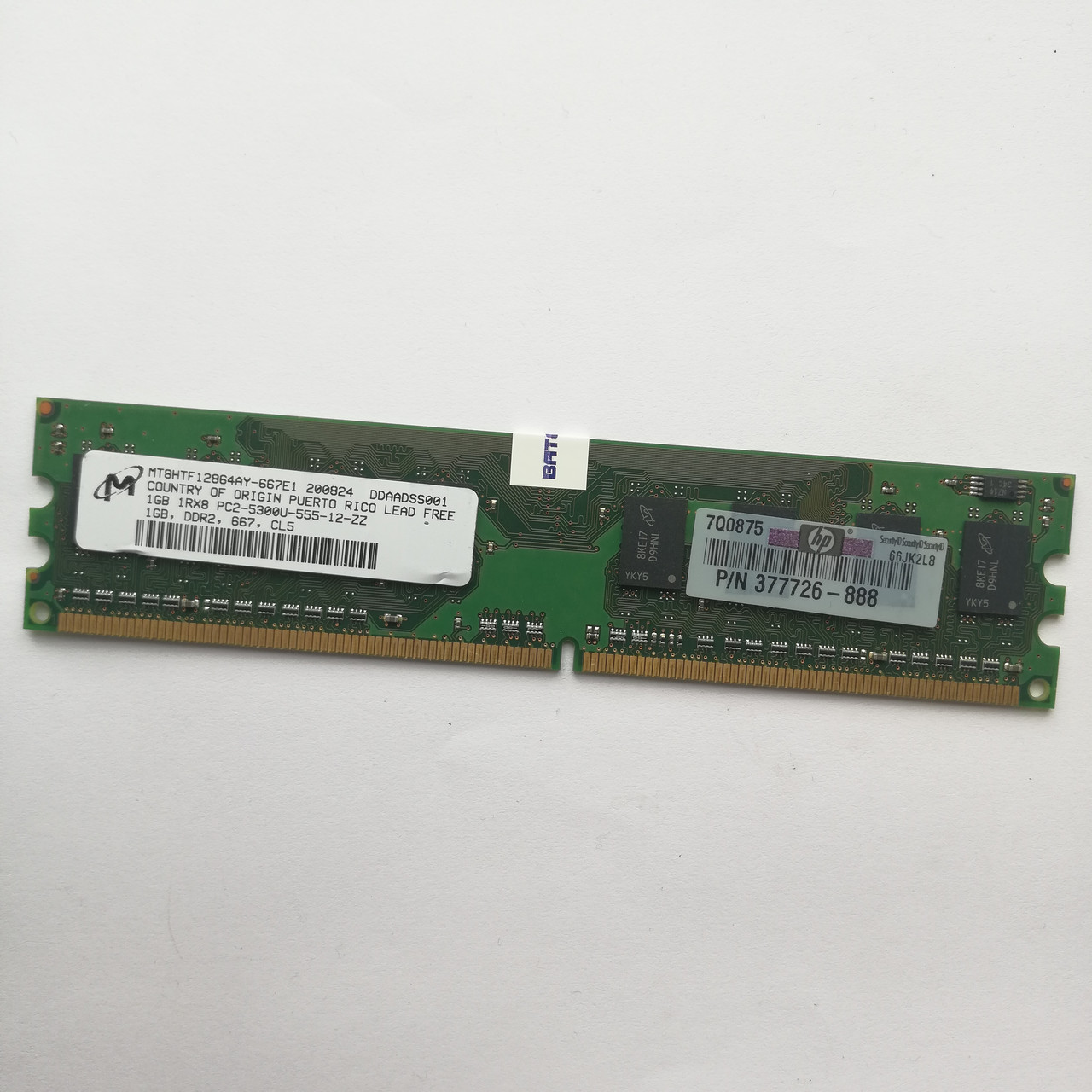 Оперативная память Micron DDR2 1Gb 667MHz PC2 5300U 1R8 CL5 (MT8HTF12864AY-667E1) Б/У, фото 1