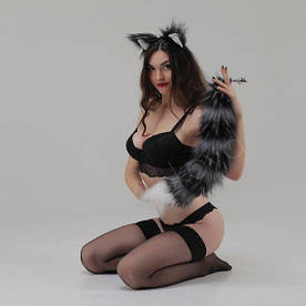 Анальний корок із хвостом, Чорнобурая Лиса OKOVA 73 см.