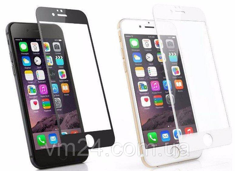 Захисне скло для Apple iPhone 6 Plus повне покриття чорне. біле, фото 1