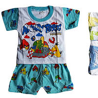 Дитячий костюм для хлопчика "Angry Birds" від 6 міс до 24 міс Біла футболка з блакитними шортами