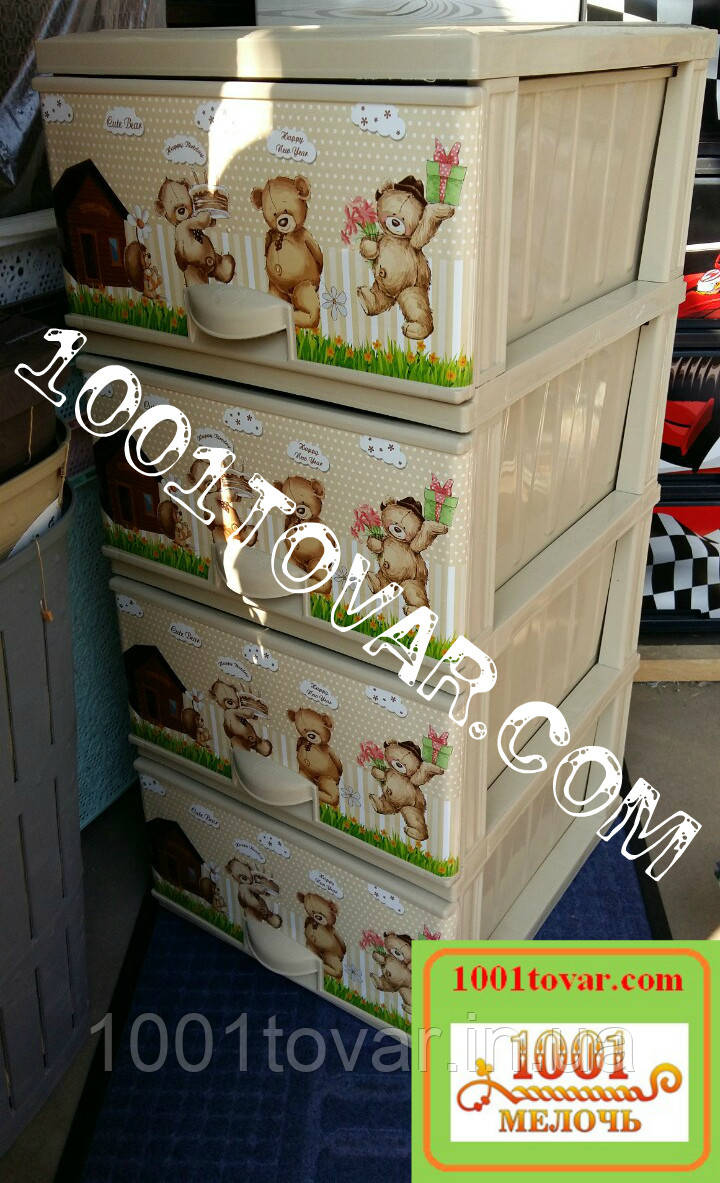Комод пластиковий, з малюнком "Ведмежата", 6 ящиків, фото 1