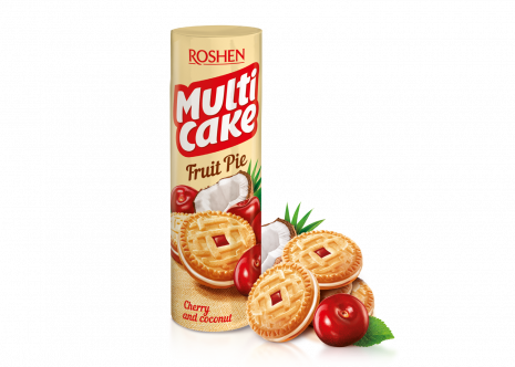 Печиво-сендвіч Multicake Рошен Roshen з начинкою вишня кокос 195 г Х 28 у ящику