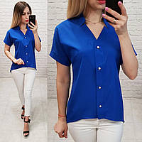 Блузка /блуза с коротким рукавом и удлинённой спинкой, модель 160 , цвет электрик
