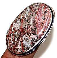 Крупное серебряное кольцо с леопардовой яшмой , размер 18.1