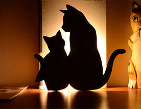 Світлодіодний Лід нічник "Кішка з кошеням" з вбудованими датчиками звуку і освітленості