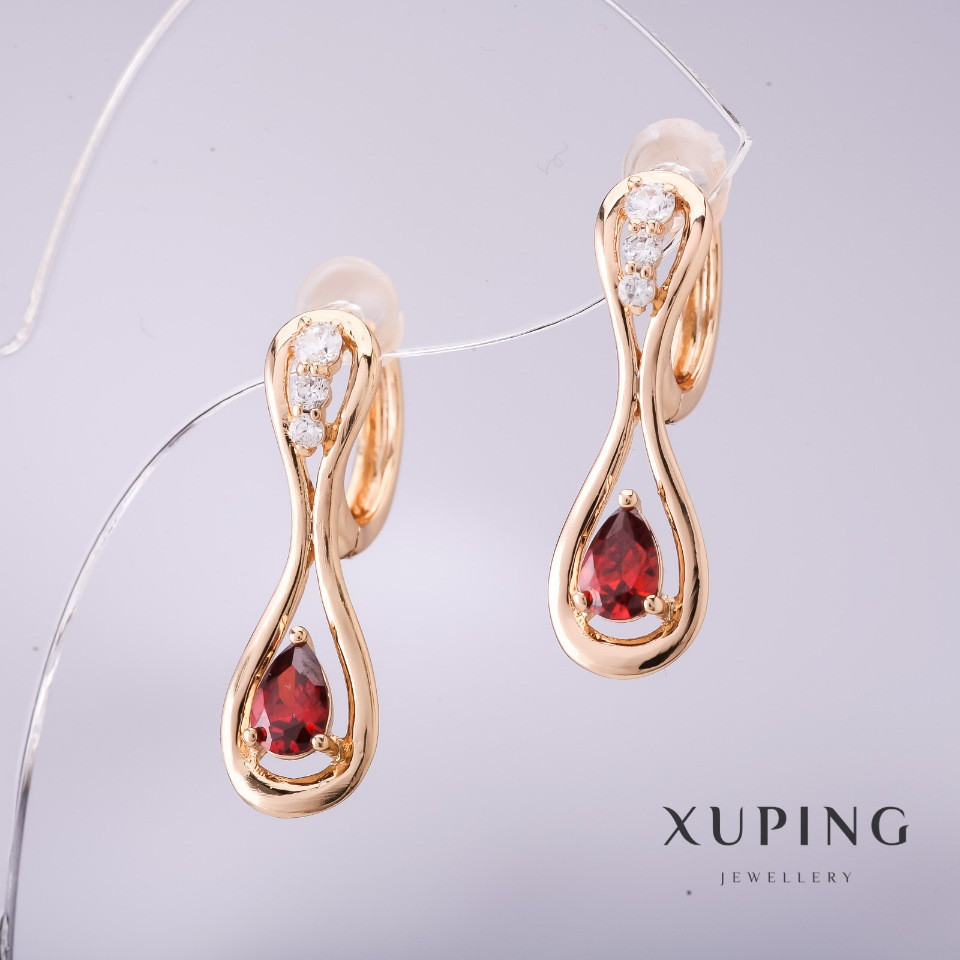 Сережки Xuping з каменем колір червоний 25х8мм позолота 18к