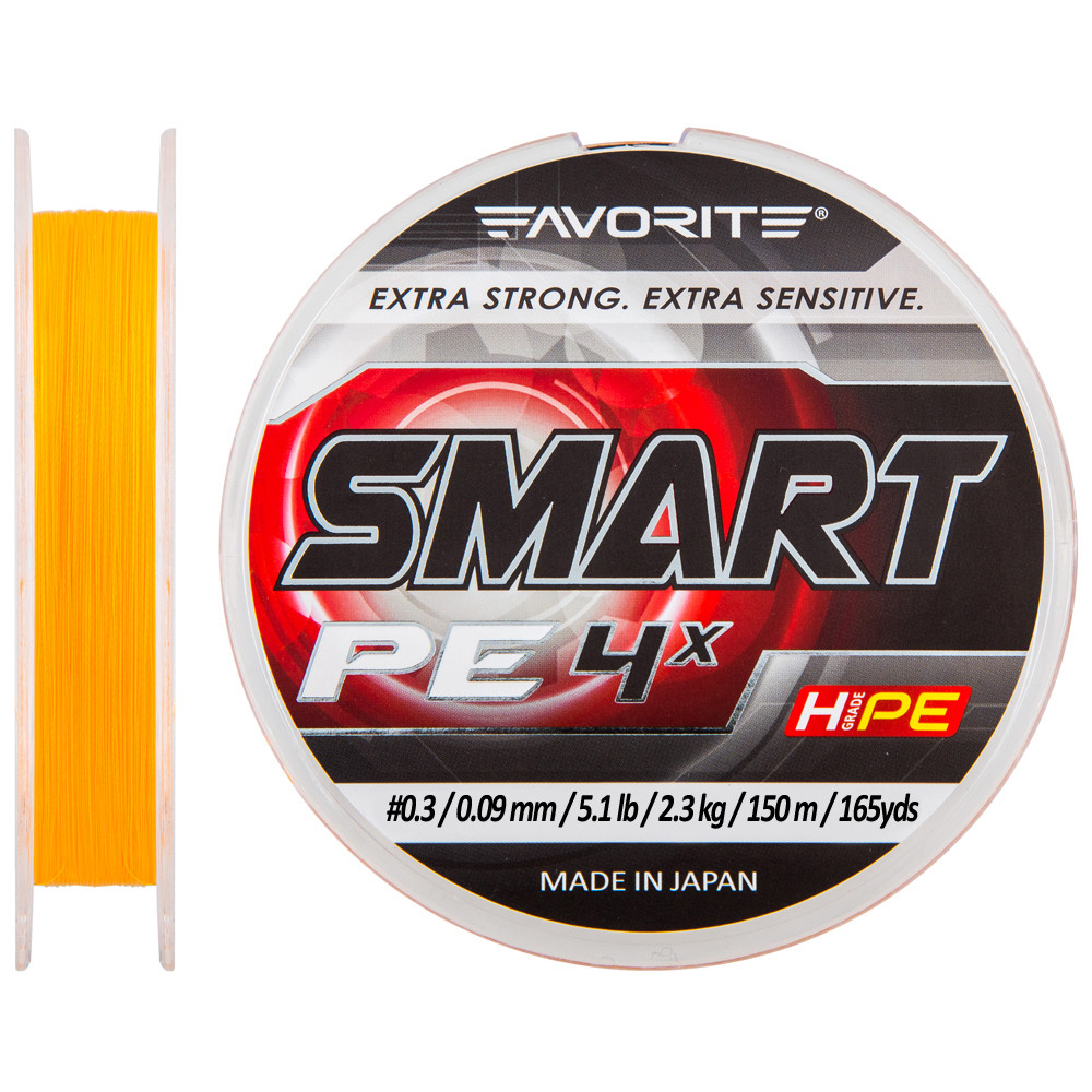Шнур Favorite Smart PE 4x 150м Помаранчевий #0.3/0.09 мм, 2.3 кг