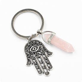 Брелок Хамса Амулет рука Бога і рожевий кварц