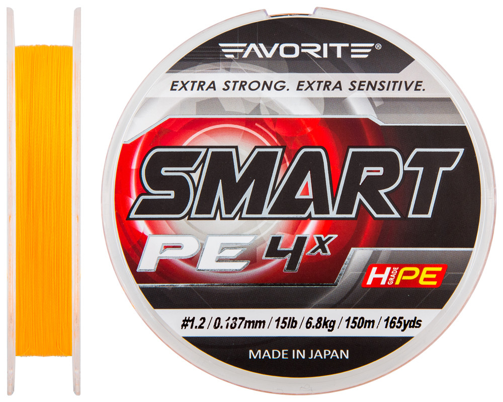 Шнур Favorite Smart PE 4x 150м Помаранчевий #1.2/0.187 мм 6.8 кг