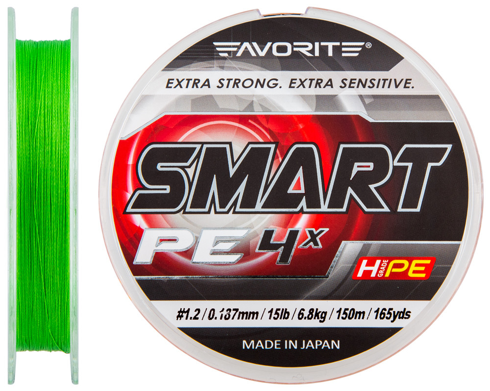 Шнур Favorite Smart PE 4x 150м Салатовий #1.2/0.187 мм 6.8 кг