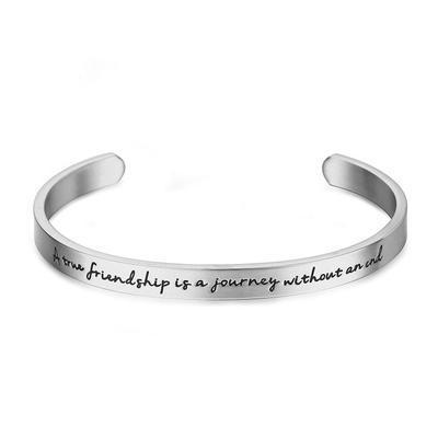 Жорсткий браслет "A true friendship is a journey without an end" сріблястий, фото 1
