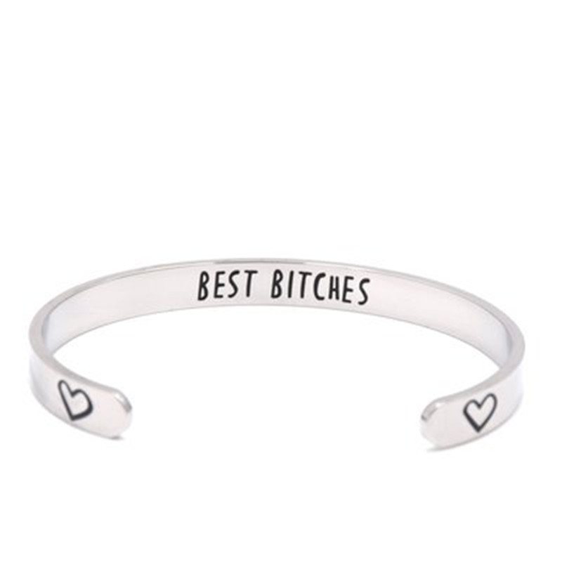 Жорсткий браслет "Best Bitches" сріблястий, фото 1
