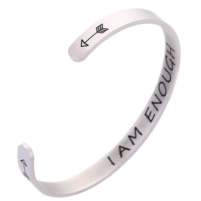 Жорсткий браслет "I am enough" сріблястий, фото 1