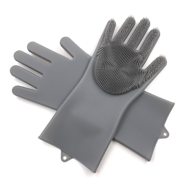 Господарські силіконові рукавички для прибирання і миття посуду Silicone Magic Gloves Темно-сірий