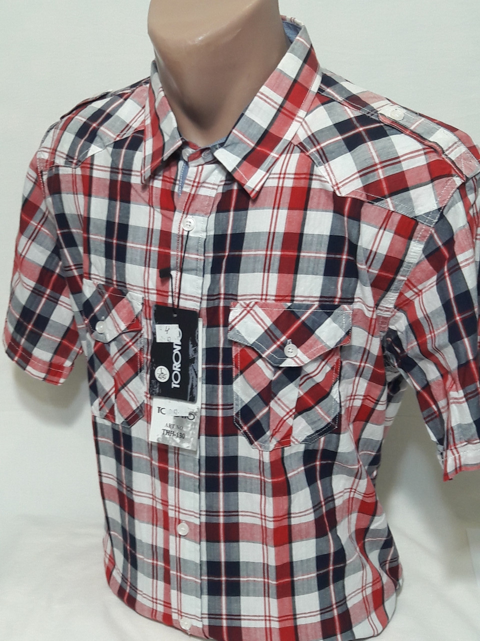 Сорочка чоловіча з коротким рукавом vk-0004 Toronto приталені бавовна в клітку