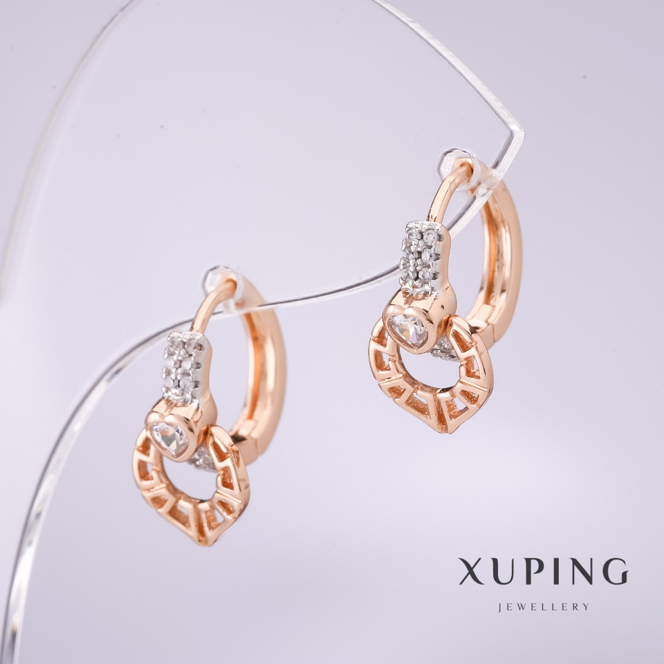 Сережки Xuping з білими стразами 13х9мм позолота 18к