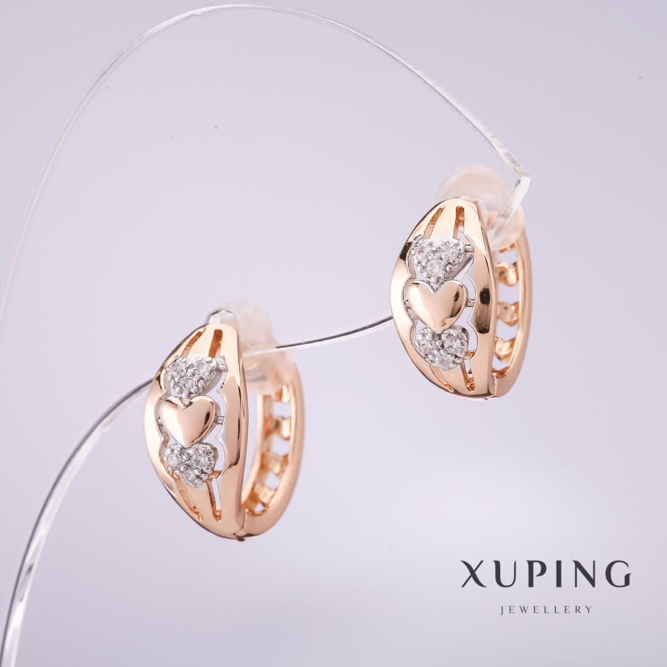 Сережки Xuping з білими стразами 14х7мм позолота 18к