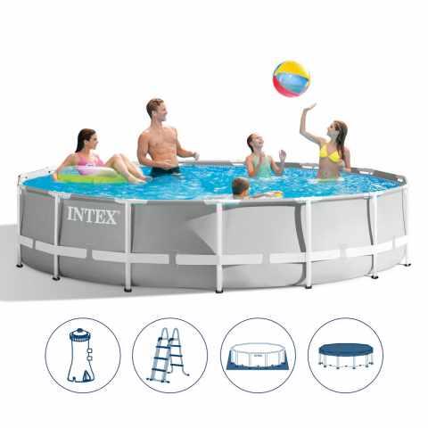 Басейн Intex 26724 каркасний Ø 457 х 107 см, фільтр-насос, сходи, тент, підстилка
