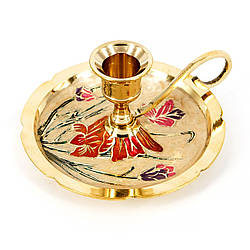 Підсвічник із металу з блюдцем емальованим і ручкою S3272