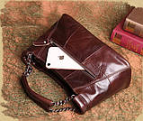 Сумка жіноча шкіряна стильна (коричнева), фото 8