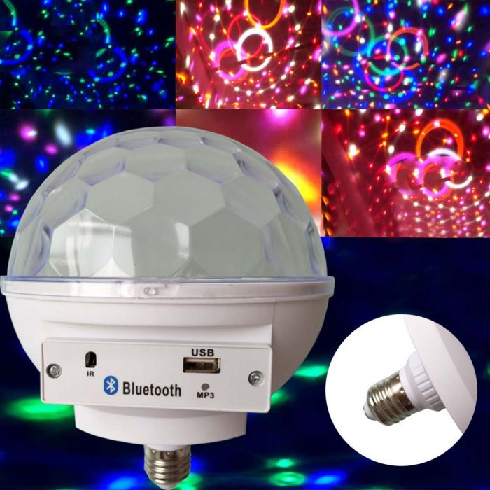 Диско шар с цоколем в патрон LED Crystal Magic Ball light c bluetooth