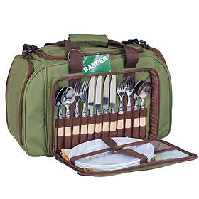 Набор столовых приборов для пикника Pic Rest НВ4-605 сумка нейлон 600D зеленый с коричневым (Ranger TM)