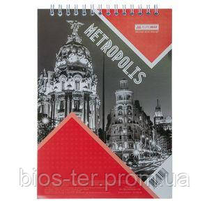 Блокнот на пруж. зверху METROPOLIS А5 48 арк. кл. картонна обклад.