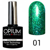 Гель-лак Opium No1 серії Diamond 8 мл Зелений з ефектом рідкої фольги